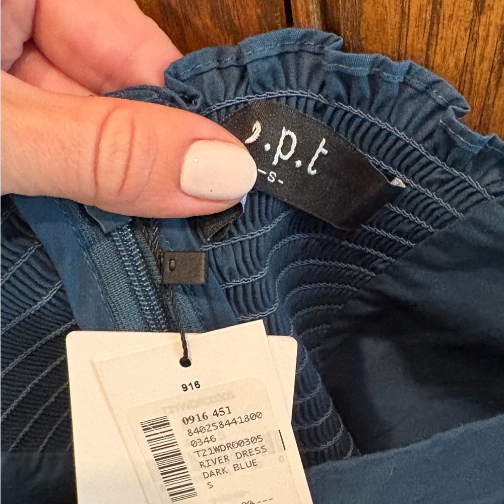 NWT O.P.T. River Smocked Midi Dress In Blue - Picture 4 of 4